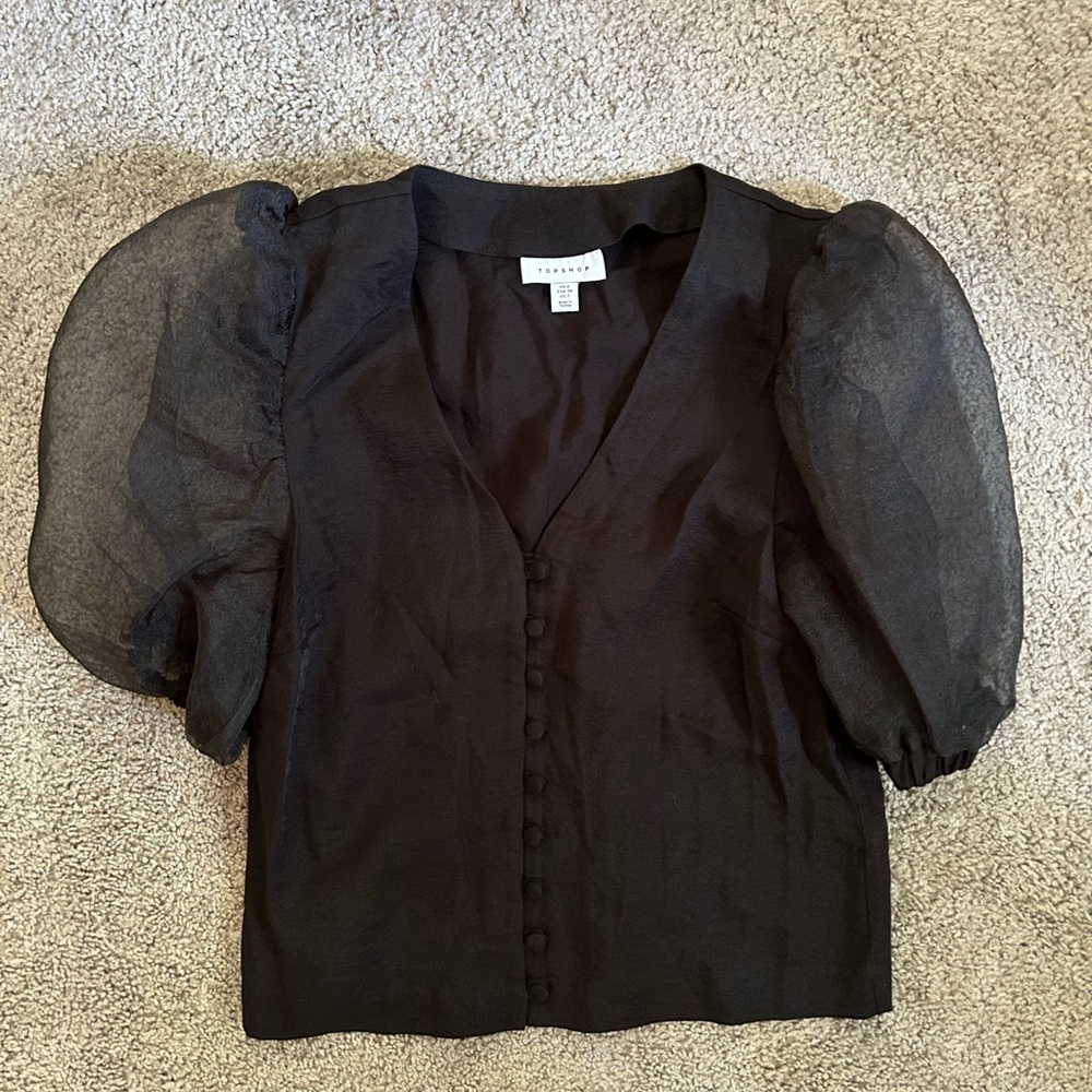Topshop Black Puff Sleeve Blouse